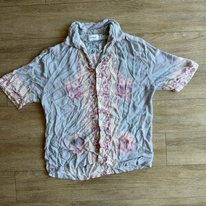 Topman Short-Sleeve Button Shirt in Light Blue and Pink Floral